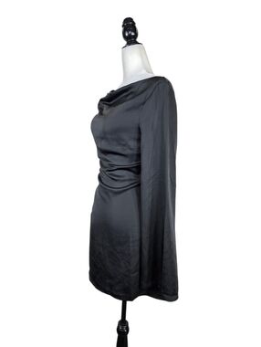 Meshki Black Satin Cowl Neck bare back Long bell Sleeves flare Mini Dress LBD